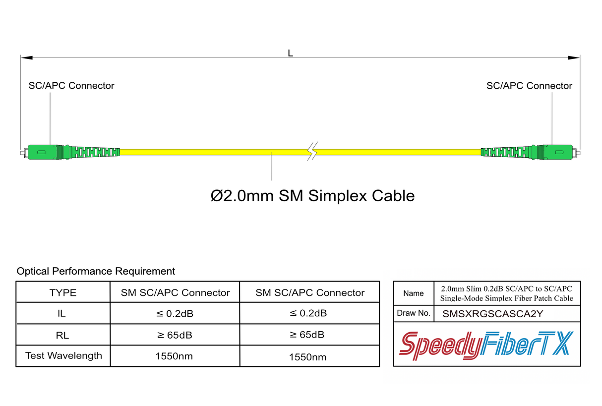 0.2dB Slim SC/APC to SC/APC Single-mode Simplex Fiber Patch Cable | Corning SMF-28 Ultra Fiber | OS1/OS2 Compatible | OFNR Jacket
