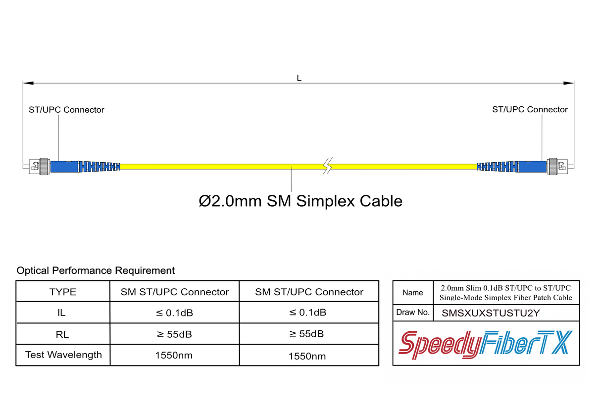 Ultra Low Loss 0.1dB Slim ST/UPC to ST/UPC Single-mode Simplex Fiber Patch Cable | Corning SMF-28 Ultra Fiber | OS1/OS2 Compatible | OFNR Jacket