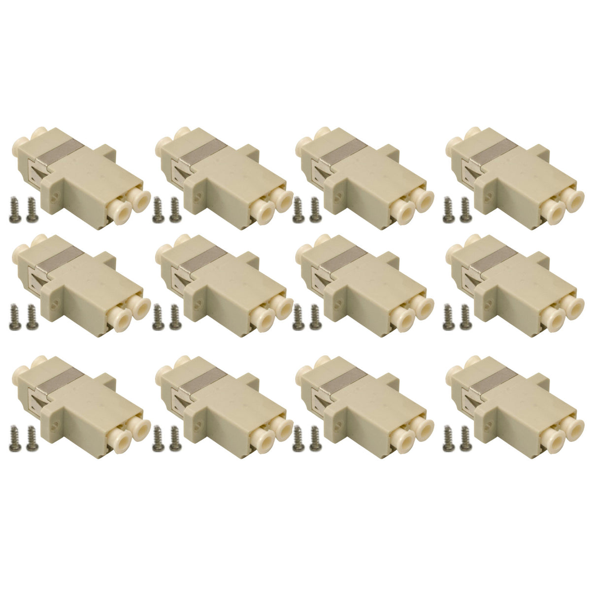 12-pack Beige Duplex LC to LC Fiber Optic Adapter Coupler for Multimode Fiber Patch Cable | Duplex LC Adapter with Screws