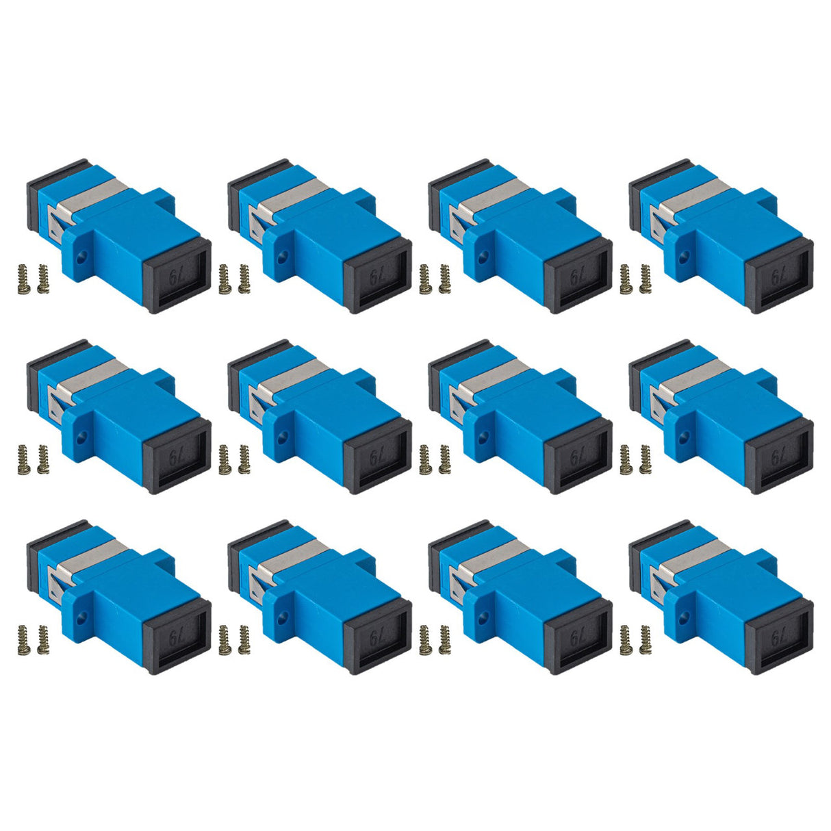 12-pack Blue Simplex SC to SC Fiber Optic Adapter Coupler for Singlemode Fiber Patch Cable | Simplex SC Adapter with Screws