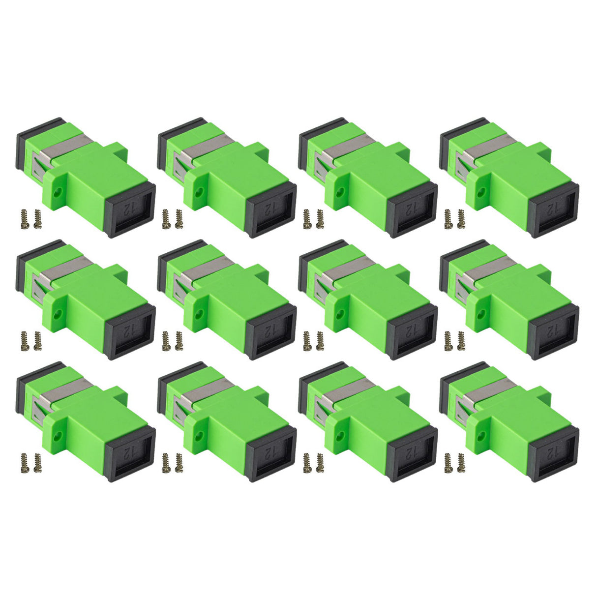 12-pack Green Simplex SC to SC Fiber Optic Adapter Coupler for Singlemode Fiber Patch Cable | Simplex SC Adapter with Screws