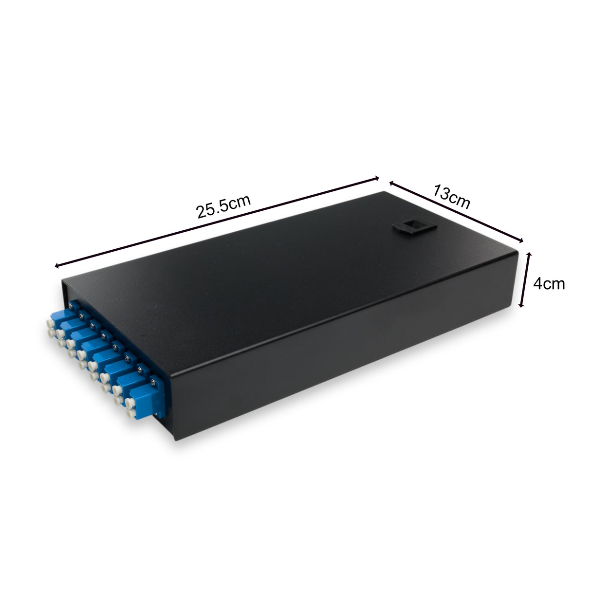 Fiber Optic Terminal Box | 16 LC/UPC SM Pigtails | 8 LC Duplex Adapters (SC Footprint, Blue)