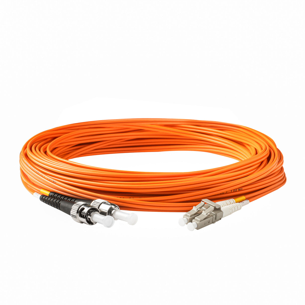 TAA Compliant Fiber Patch Cable | 0.2dB LC/UPC to ST/UPC Multimode OM1 Duplex | Corning InfiniCor 300 Optical 62.5 µm Multimode Fiber | Orange OFNR Jacket