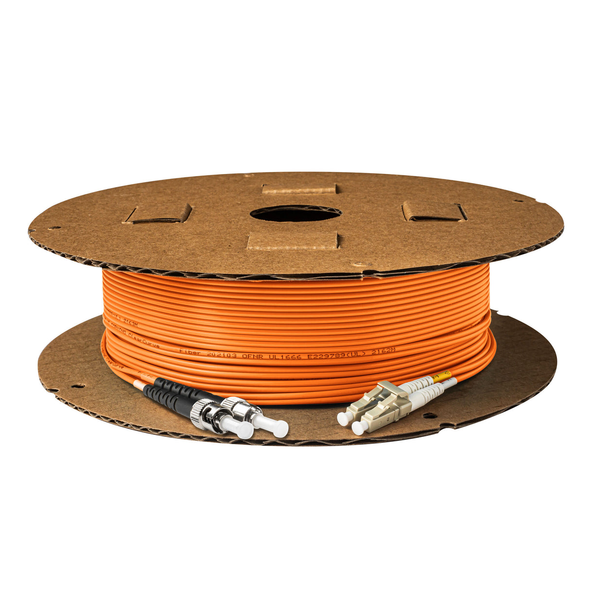 TAA Compliant Fiber Patch Cable | 0.2dB LC/UPC to ST/UPC Multimode OM1 Duplex | Corning InfiniCor 300 Optical 62.5 µm Multimode Fiber | Orange OFNR Jacket