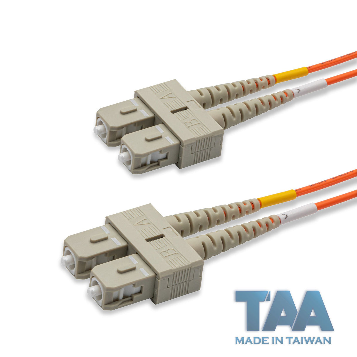 TAA合規 | 電信級 0.2dB SC/UPC to SC/UPC 多模 OM1 雙工光纖跳線 | 康寧纖芯 | 橘色 OFNR 外被