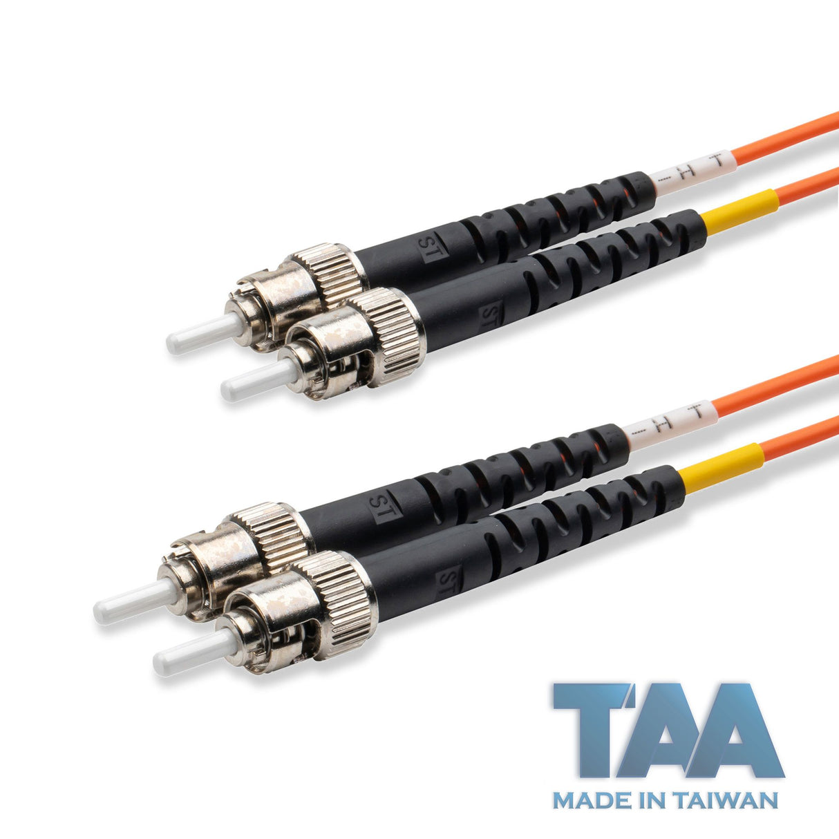 TAA合規 | 電信級 0.2dB ST/UPC to ST/UPC 多模 OM1 雙工光纖跳線 | 康寧纖芯 | 橘色 OFNR 外被