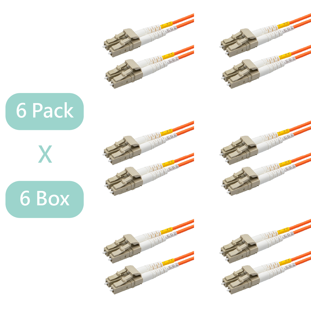 Bundle Deal – 0.2dB LC/UPC to LC/UPC Multimode OM1 Duplex Fiber Patch Cable | Corning InfiniCor 300 Optical 62.5 µm Multimode Fiber | Orange Jacket | 20 cm | 6-Pack