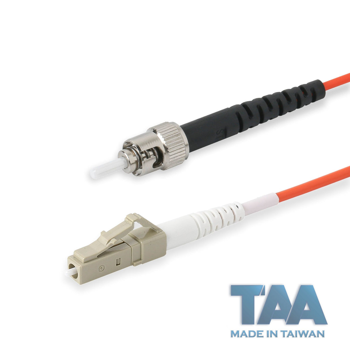 TAA合規 | 電信級 0.2dB LC/UPC to ST/UPC 多模 OM1 單工光纖跳線 | 康寧纖芯 | 橘色 OFNR 外被