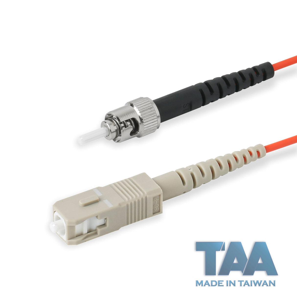 TAA合規 | 電信級 0.2dB SC/UPC to ST/UPC 多模 OM1 單工光纖跳線 | 康寧纖芯 | 橘色 OFNR 外被