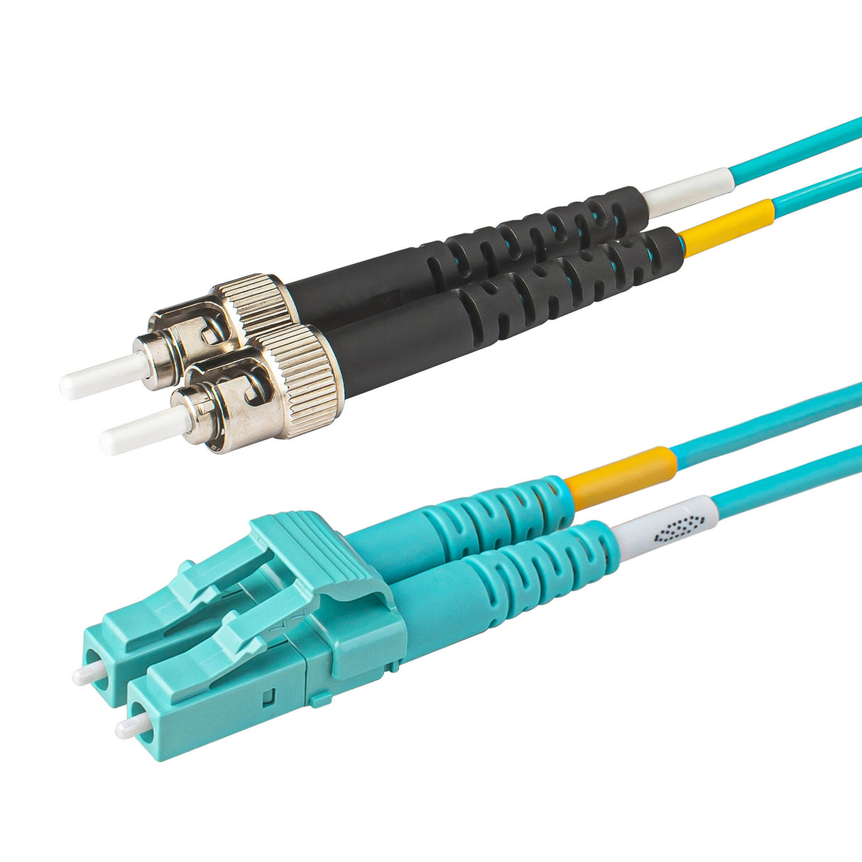 LC-ST multimode OM3 fiber patch cable with Corning OM3 50/125um optical fiber, available in custom lengths and specifications. Ideal for data centers, enterprise networks, and telecom rooms.