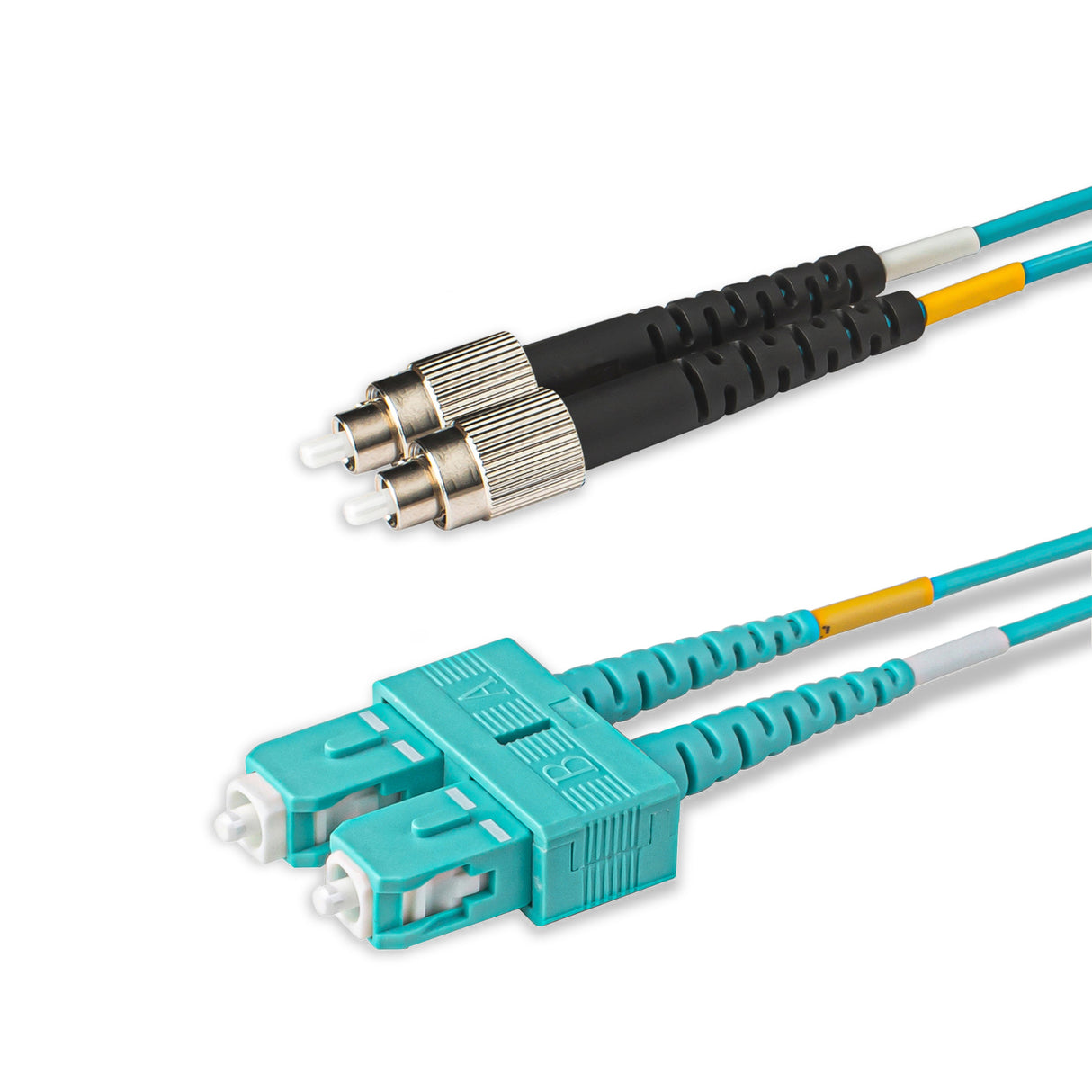 SC-FC multimode OM3 fiber patch cable with Corning OM3 50/125um optical fiber, available in custom lengths and specifications. Ideal for data centers, enterprise networks, and telecom rooms.