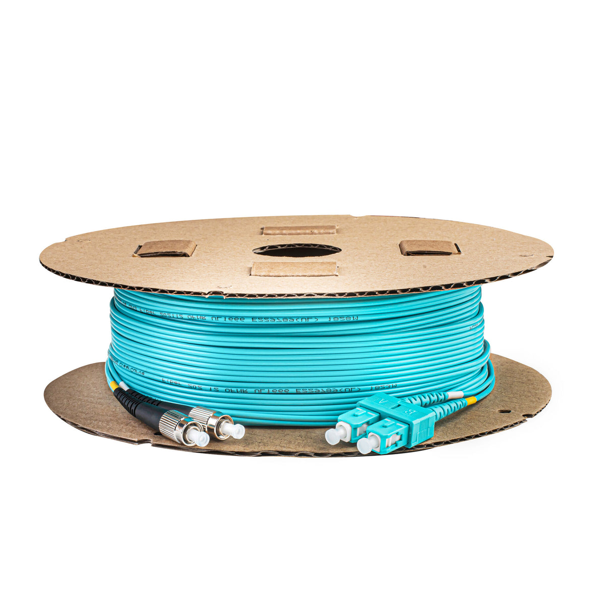 0.2dB SC/UPC to FC/UPC Multimode OM3 Duplex Fiber Patch Cable | Corning ClearCurve OM3 50 µm Laser-Optimized Fiber | Aqua OFNR Jacket, Aqua Connectors