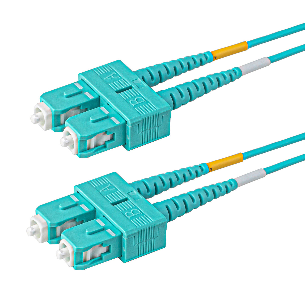 SC-SC multimode OM3 fiber patch cable with Corning OM3 50/125um optical fiber, available in custom lengths and specifications. Ideal for data centers, enterprise networks, and telecom rooms.