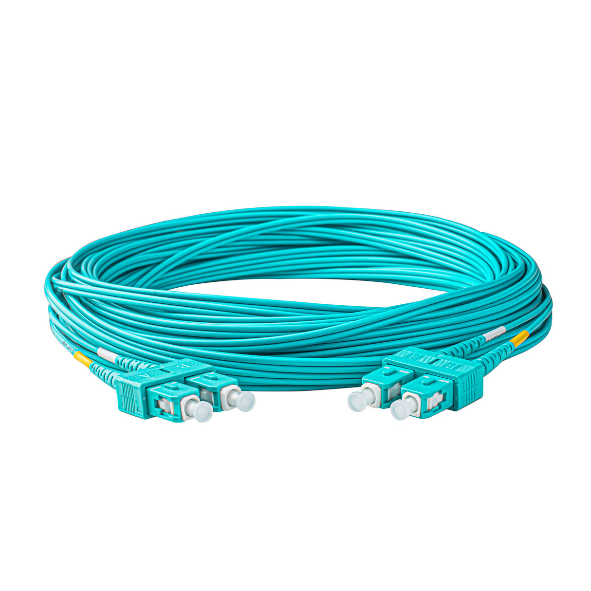 TAA合規 | 電信級 0.2dB SC/UPC to SC/UPC 多模 OM3 雙工光纖跳線 | 康寧纖芯 | 水綠色 OFNR 外被, 水綠色接頭