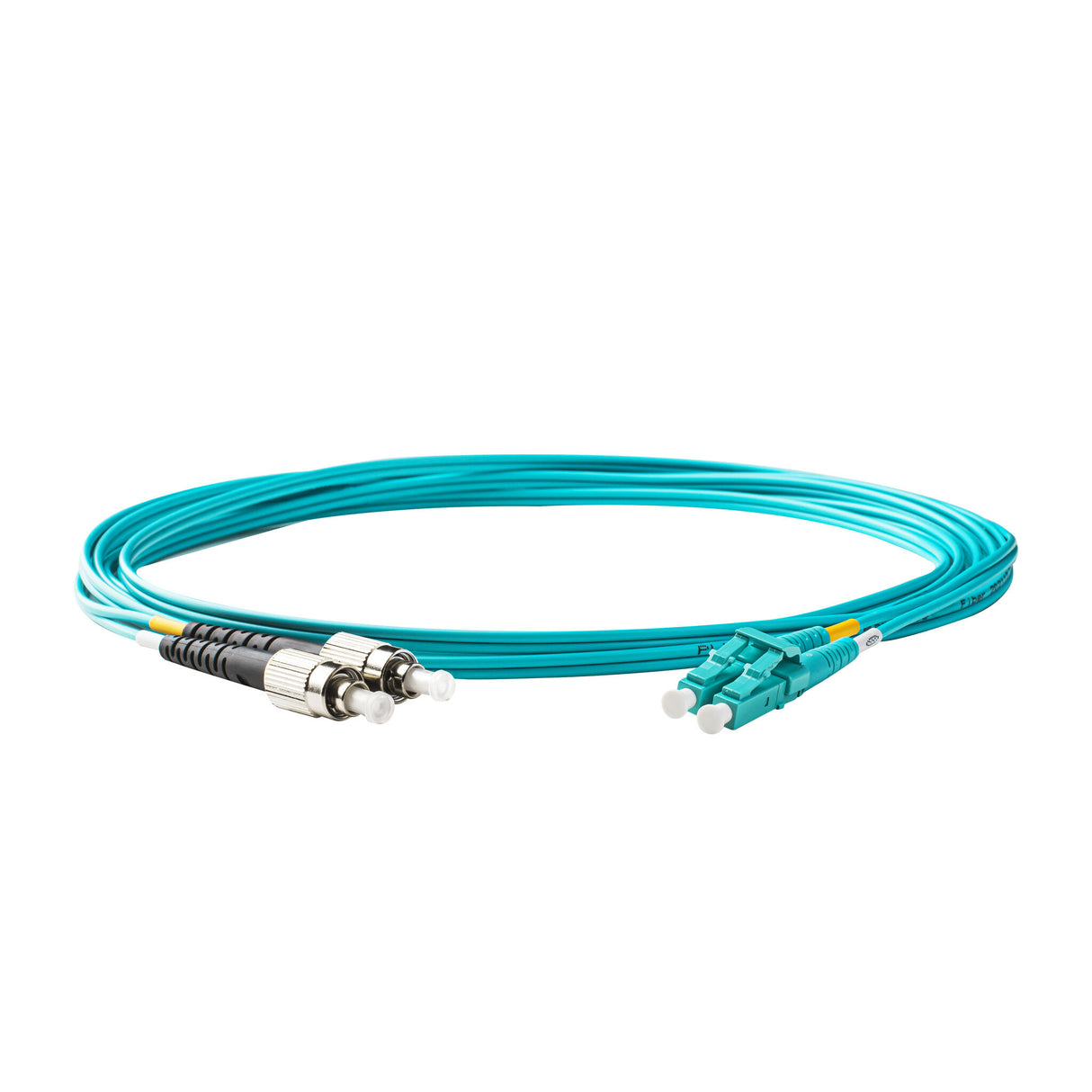 0.2dB LC/UPC to FC/UPC Multimode OM3 Duplex Fiber Patch Cable | Corning ClearCurve OM3 50 µm Laser-Optimized Fiber | Aqua OFNP Jacket, Beige Connectors