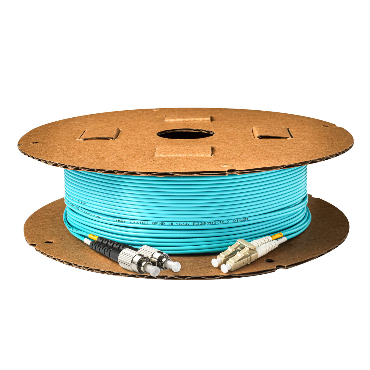 電信級 0.2dB LC/UPC to FC/UPC 多模 OM3 雙工光纖跳線 | 康寧纖芯 | 水綠色 LSZH 低煙無鹵外被, 米色接頭