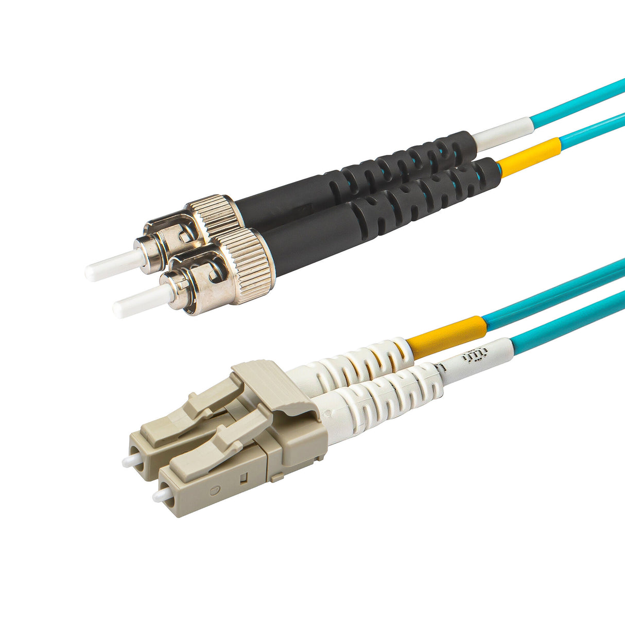 LC-ST multimode OM3 fiber patch cable with Corning OM3 50/125um optical fiber, available in custom lengths and specifications. Ideal for data centers, enterprise networks, and telecom rooms.