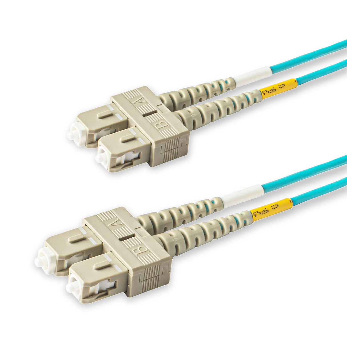 SC-SC multimode OM3 fiber patch cable with Corning OM3 50/125um optical fiber, available in custom lengths and specifications. Ideal for data centers, enterprise networks, and telecom rooms.