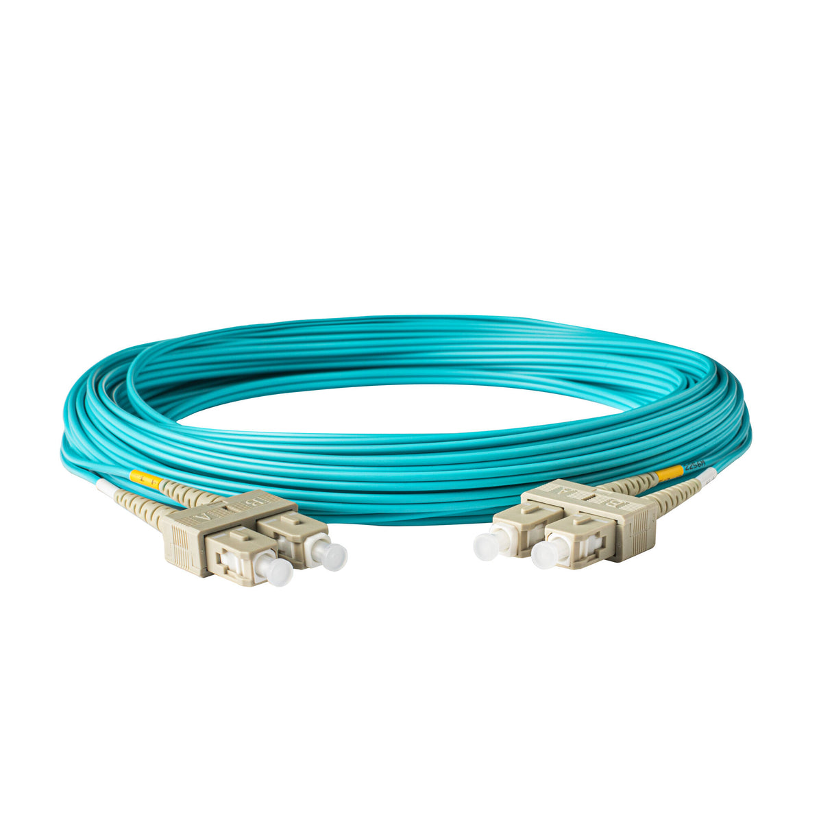 電信級 0.2dB SC/UPC to SC/UPC 多模 OM3 雙工光纖跳線 | 康寧纖芯 | 水綠色 LSZH 低煙無鹵外被, 米色接頭