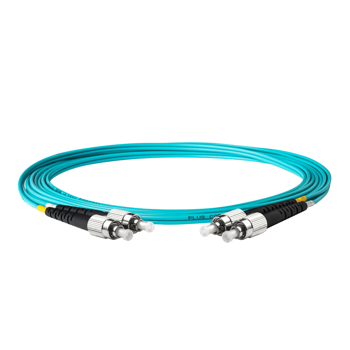 0.2dB FC/UPC to FC/UPC Multimode OM3 Duplex Fiber Patch Cable | Corning ClearCurve OM3 50 µm Laser-Optimized Fiber | Aqua LSZH Jacket, Metal Connectors