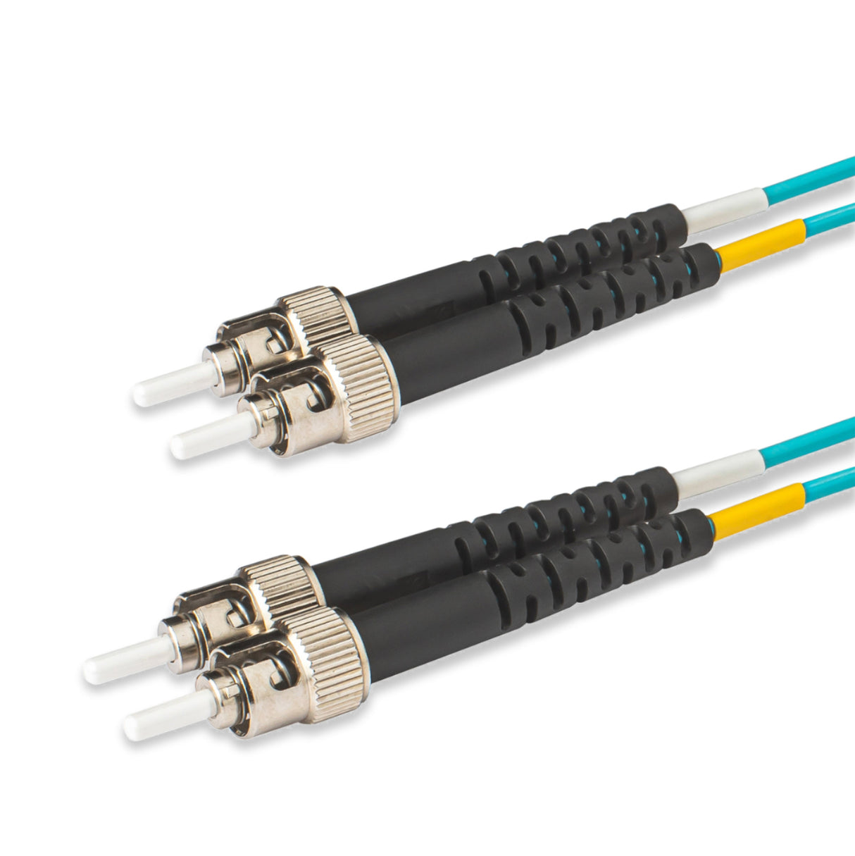 ST-ST multimode OM3 fiber patch cable with Corning OM3 50/125um optical fiber, available in custom lengths and specifications. Ideal for data centers, enterprise networks, and telecom rooms.