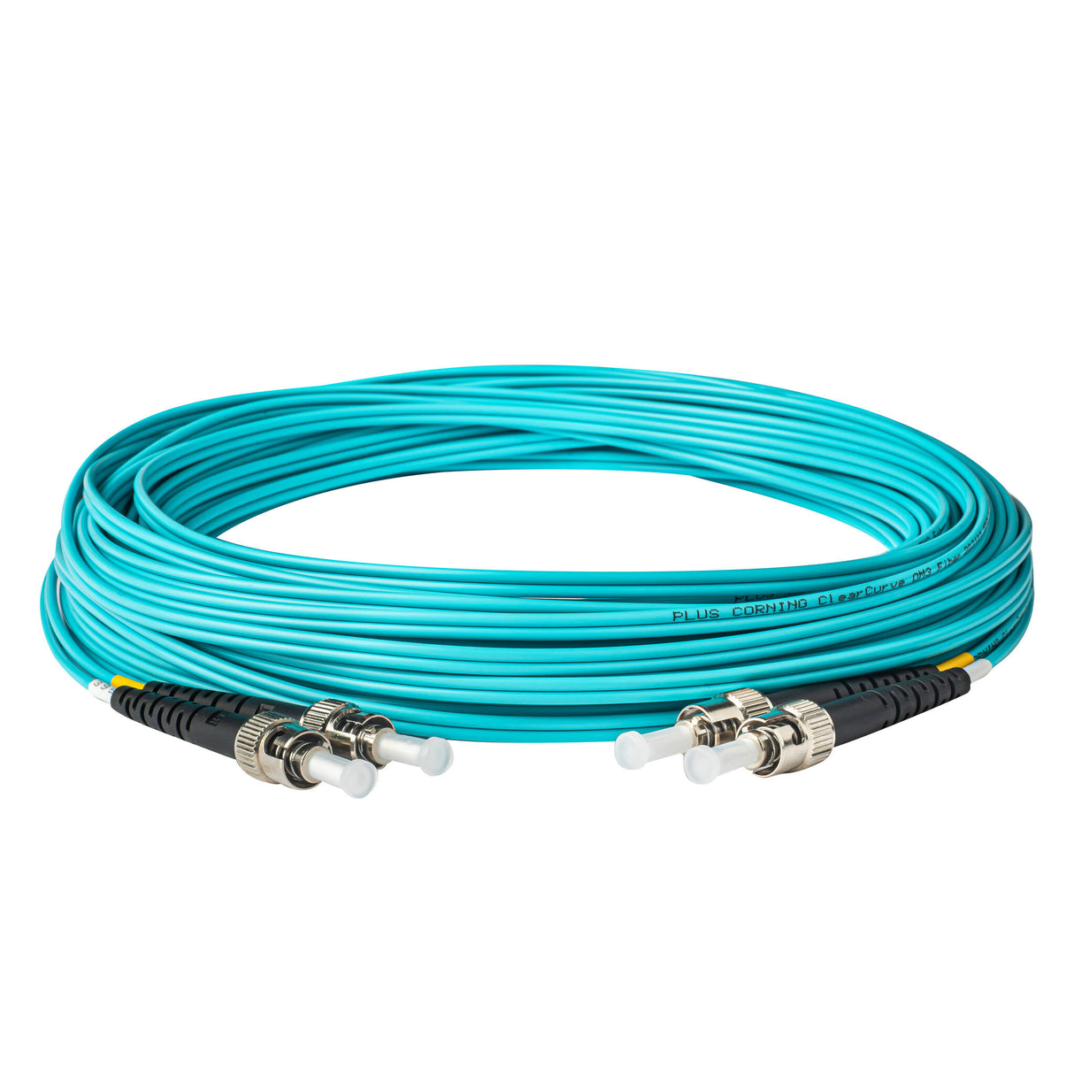 0.2dB ST/UPC to ST/UPC Multimode OM3 Duplex Fiber Patch Cable | Corning ClearCurve OM3 50 µm Laser-Optimized Fiber | Aqua LSZH Jacket, Metal Connectors