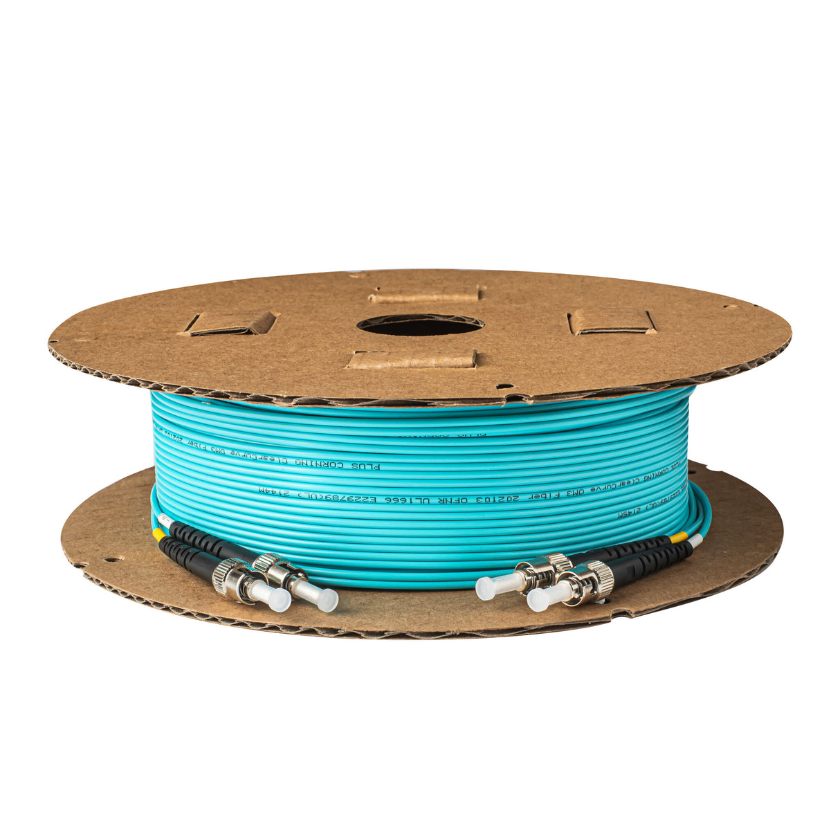 電信級 0.2dB ST/UPC to ST/UPC 多模 OM3 雙工光纖跳線 | 康寧纖芯 | 水綠色 LSZH 低煙無鹵外被, 金屬接頭