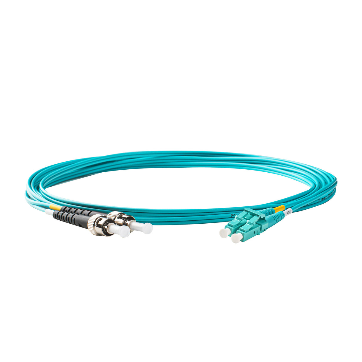 Low Loss 0.15dB LC/UPC to ST/UPC Multimode OM4 Duplex Fiber Patch Cable | Corning ClearCurve OM4 50 µm Laser-Optimized Fiber | Aqua LSZH Jacket, Aqua Connectors