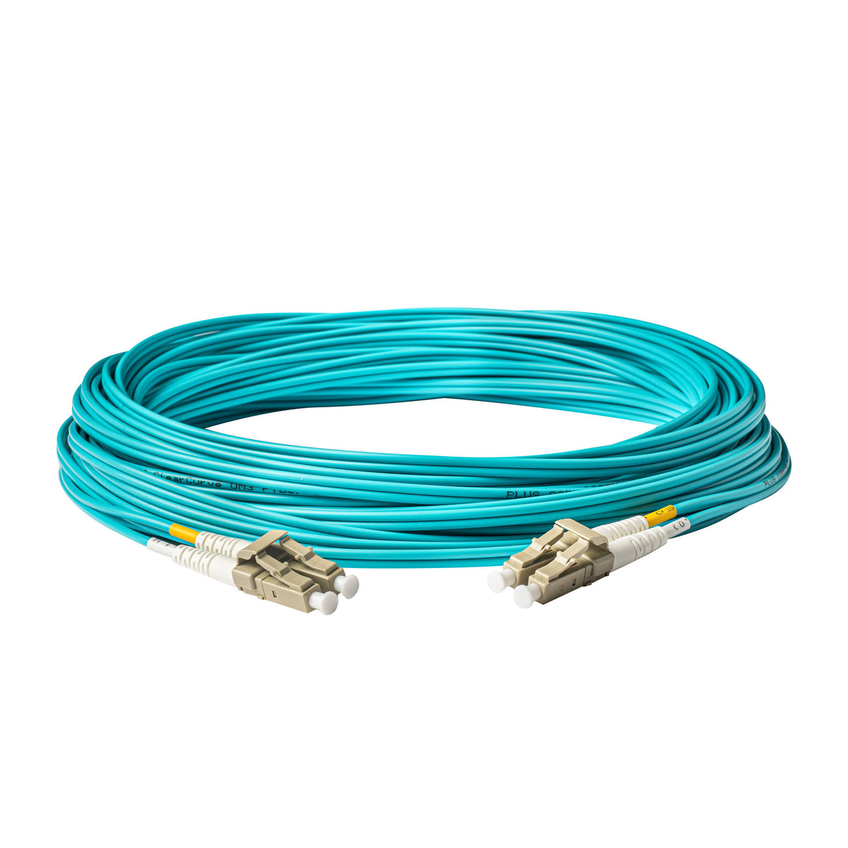 TAA合規 | 電信級 0.2dB LC/UPC to LC/UPC 多模 OM4 雙工光纖跳線 | 康寧纖芯 | 水綠色 OFNR 外被, 米色接頭