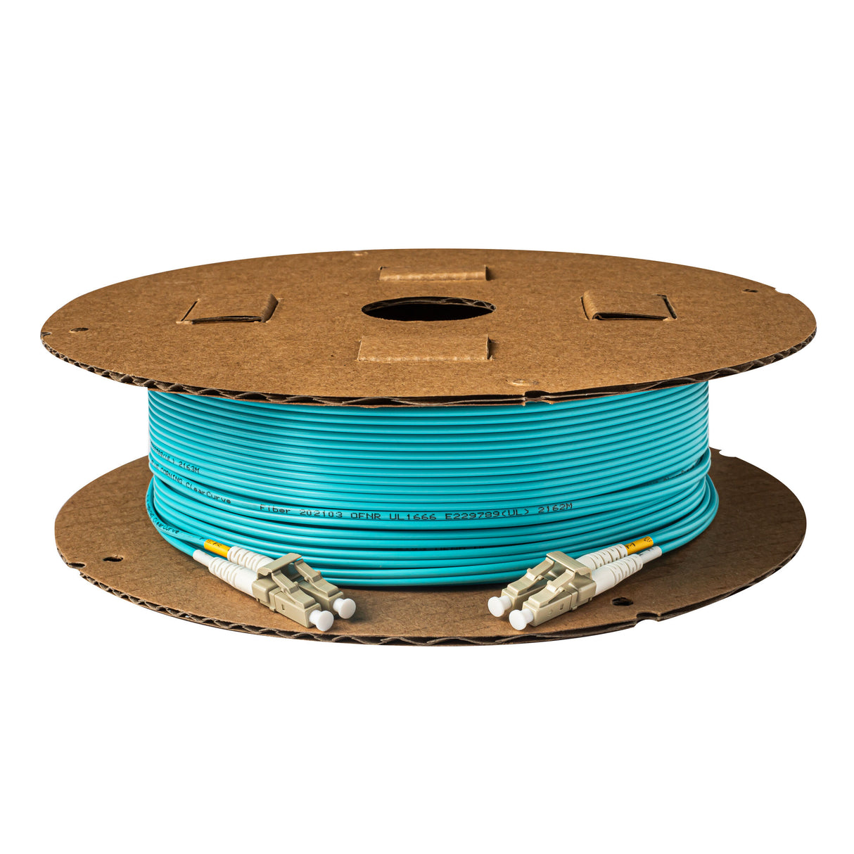 Ultra Low Loss 0.1dB LC/UPC to LC/UPC Multimode OM4 Duplex Fiber Patch Cable | Corning ClearCurve OM4 50 µm Laser-Optimized Fiber | Aqua OFNR Jacket, Beige Connectors