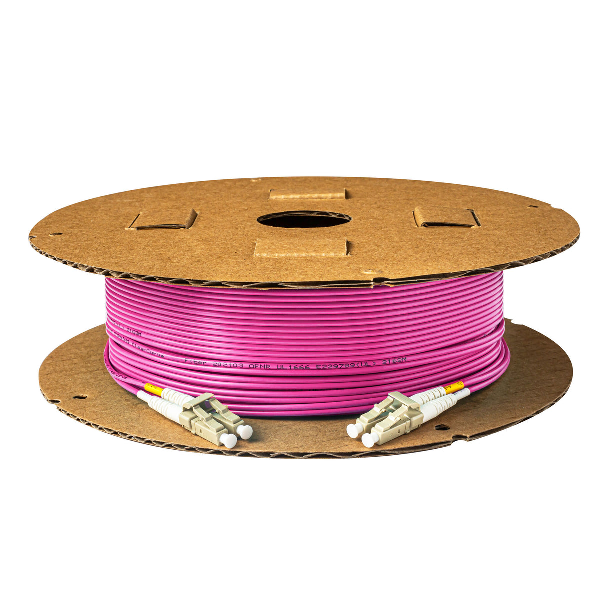 Ultra Low Loss 0.1dB LC/UPC to LC/UPC Multimode OM4 Duplex Fiber Patch Cable | Corning ClearCurve OM4 50 µm Laser-Optimized Fiber | Magenta OFNR Jacket, Beige Connectors