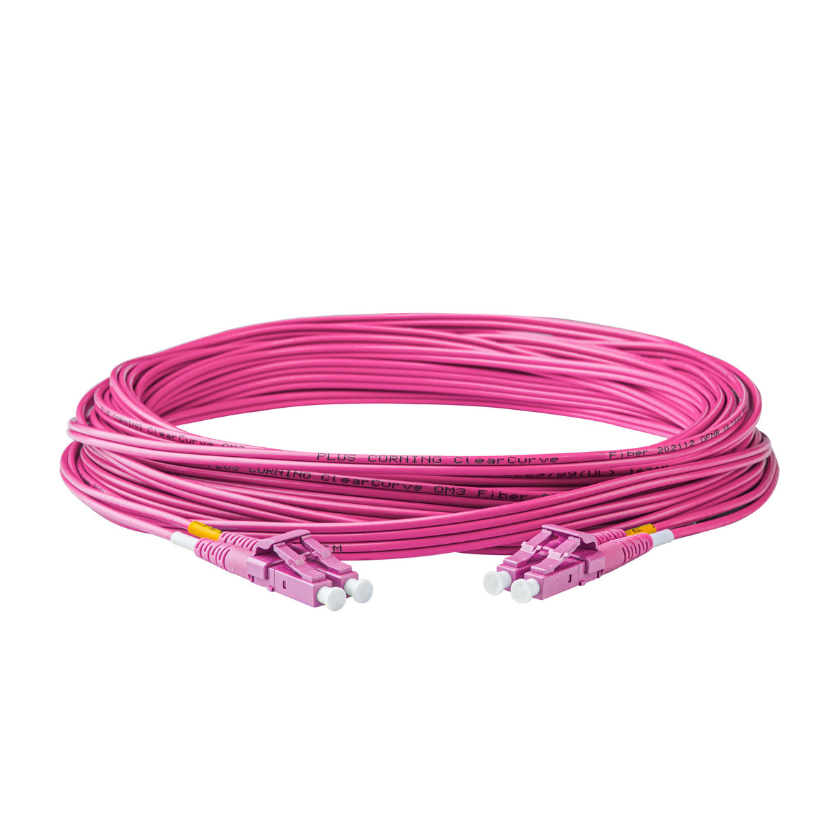 Low Loss 0.15dB LC/UPC to LC/UPC Multimode OM4 Duplex Fiber Patch Cable | Corning ClearCurve OM4 50 µm Laser-Optimized Fiber | Magenta OFNR Jacket, Magenta Connectors