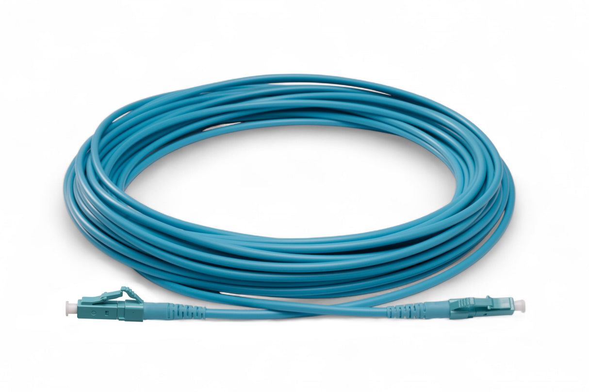 TAA合規 | 電信級 0.2dB LC/UPC to LC/UPC 多模 OM4 單工光纖跳線 | 康寧纖芯 | 水綠色 OFNR 外被, 水綠色接頭