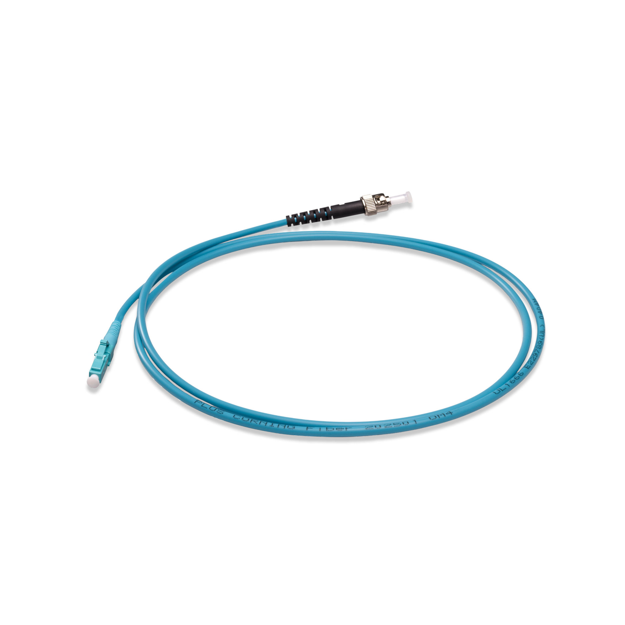 TAA合規 | 電信級 0.2dB LC/UPC to ST/UPC 多模 OM4 單工光纖跳線 | 康寧纖芯 | 水綠色 OFNR 外被, 水綠色接頭