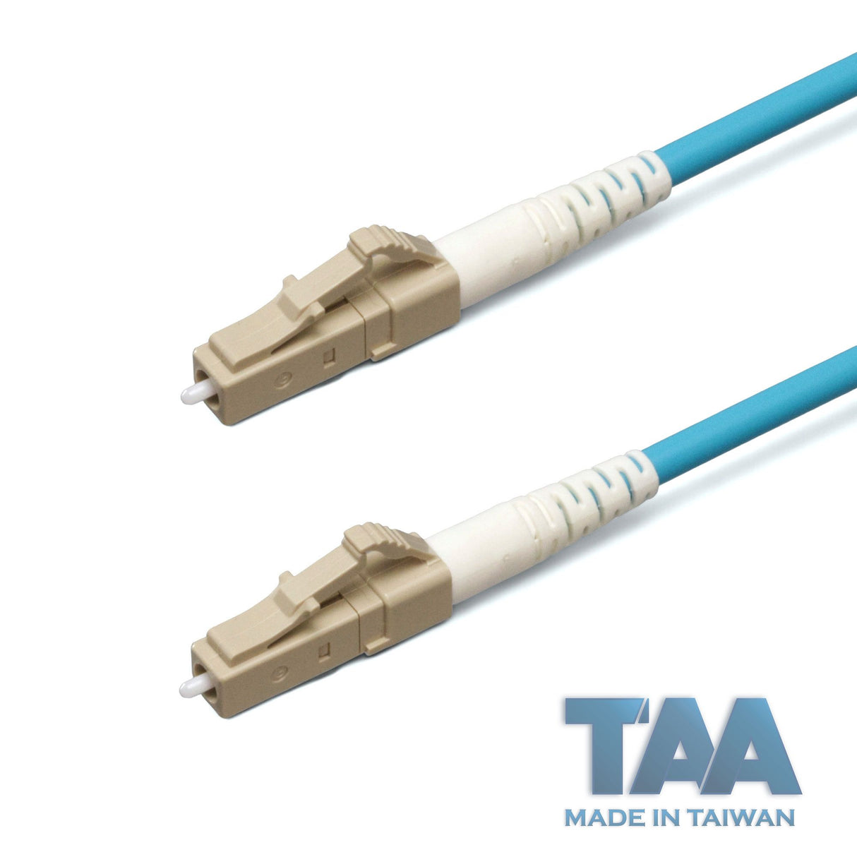 TAA合規 | 電信級 0.2dB LC/UPC to LC/UPC 多模 OM4 單工光纖跳線 | 康寧纖芯 | 水綠色 OFNR 外被, 米色接頭