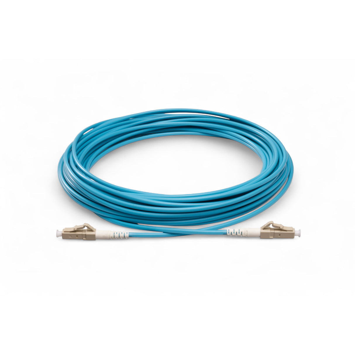 TAA Compliant Fiber Patch Cable | 0.2dB LC/UPC to LC/UPC Multimode OM4 Simplex | Corning ClearCurve OM4 50 µm Laser-Optimized Fiber | Aqua OFNR Jacket, Beige Connectors