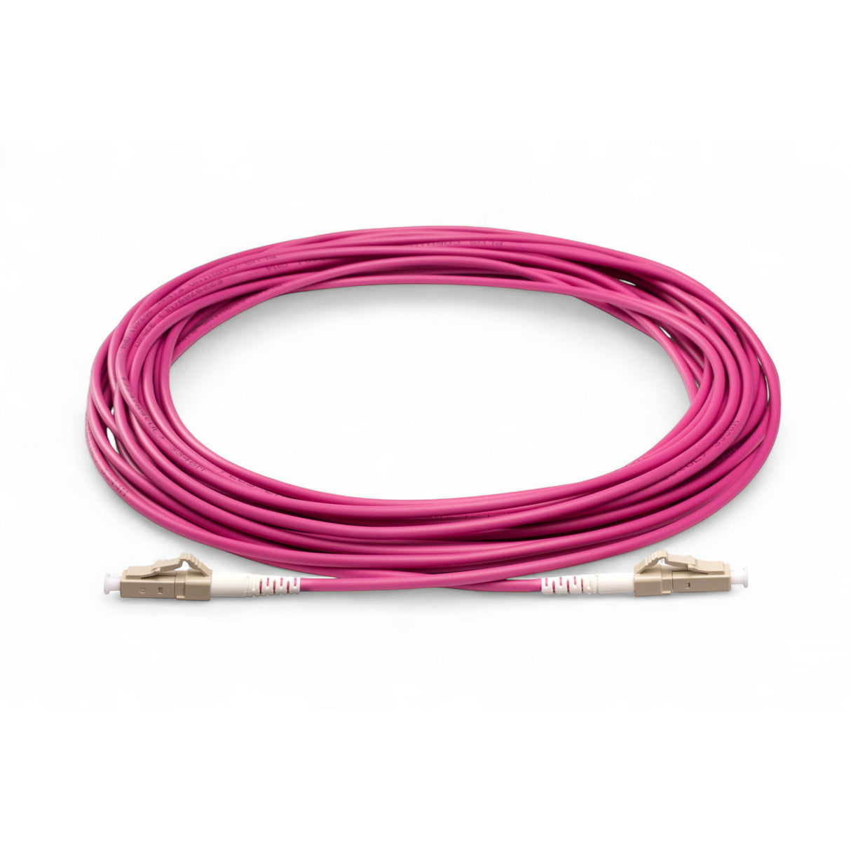 TAA合規 | 電信級 0.2dB LC/UPC to LC/UPC 多模 OM4 單工光纖跳線 | 康寧纖芯 | 洋紅色 OFNR 外被, 米色接頭