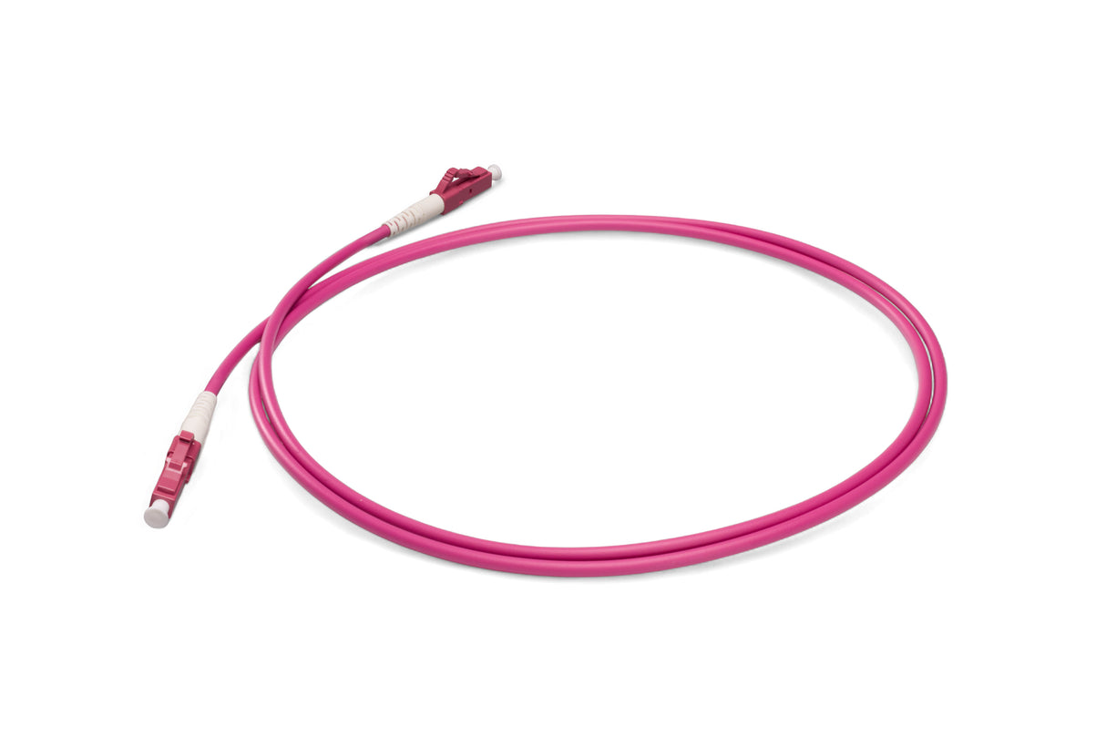 0.2dB LC/UPC to LC/UPC Multimode OM4 Simplex Fiber Patch Cable | Corning ClearCurve OM4 50 µm Laser-Optimized Fiber | Magenta LSZH Jacket, Magenta Connectors