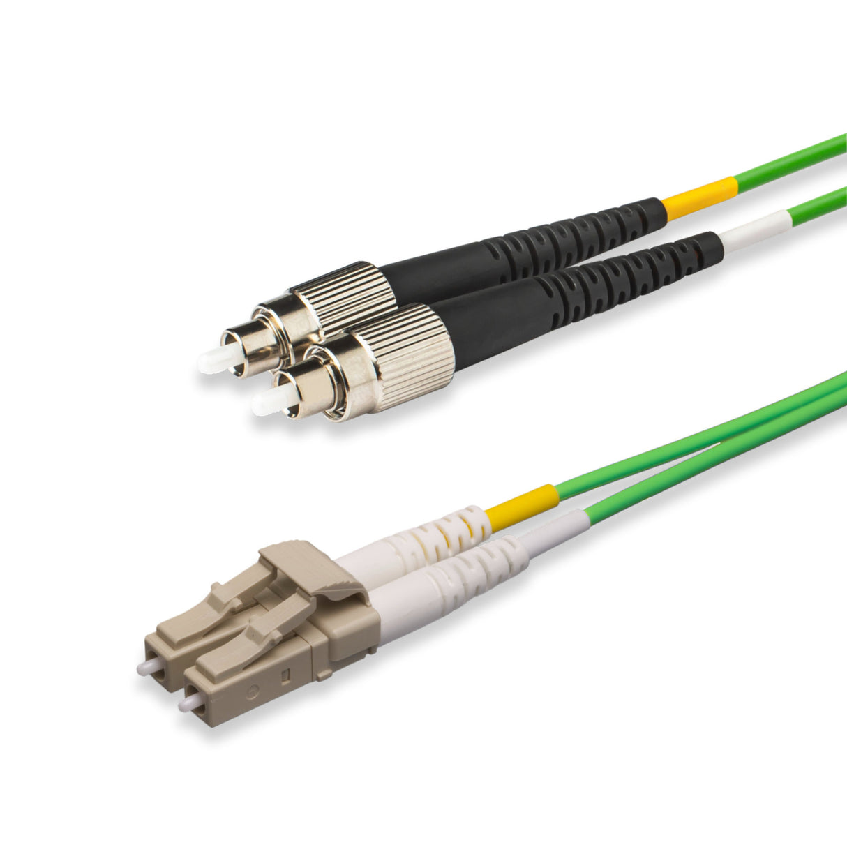0.2dB LC/UPC to FC/UPC Multimode OM5 Duplex Fiber Patch Cable | OM5 50 µm Laser-Optimized Fiber | Lime Green OFNR Jacket, Beige Connectors