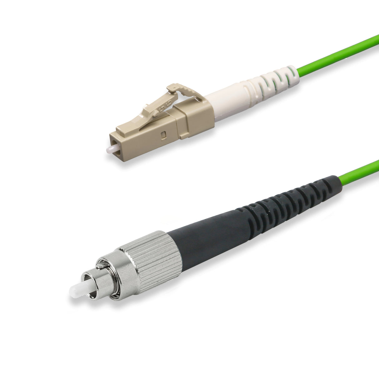 0.2dB LC/UPC to FC/UPC Multimode OM5 Simplex Fiber Patch Cable | OM5 50 µm Laser-Optimized Fiber | Lime Green OFNR Jacket, Beige Connectors
