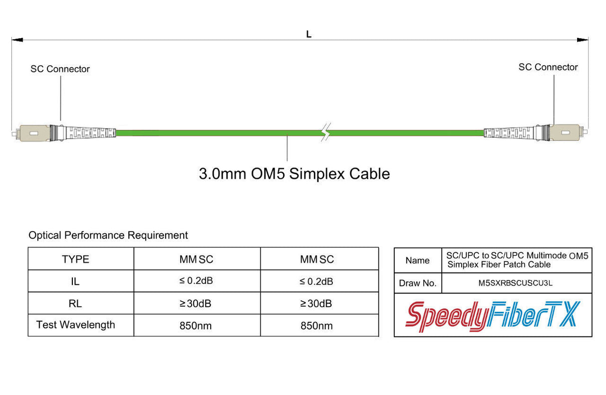 0.2dB SC/UPC to SC/UPC Multimode OM5 Simplex Fiber Patch Cable | OM5 50 µm Laser-Optimized Fiber | Lime Green OFNR Jacket, Beige Connectors