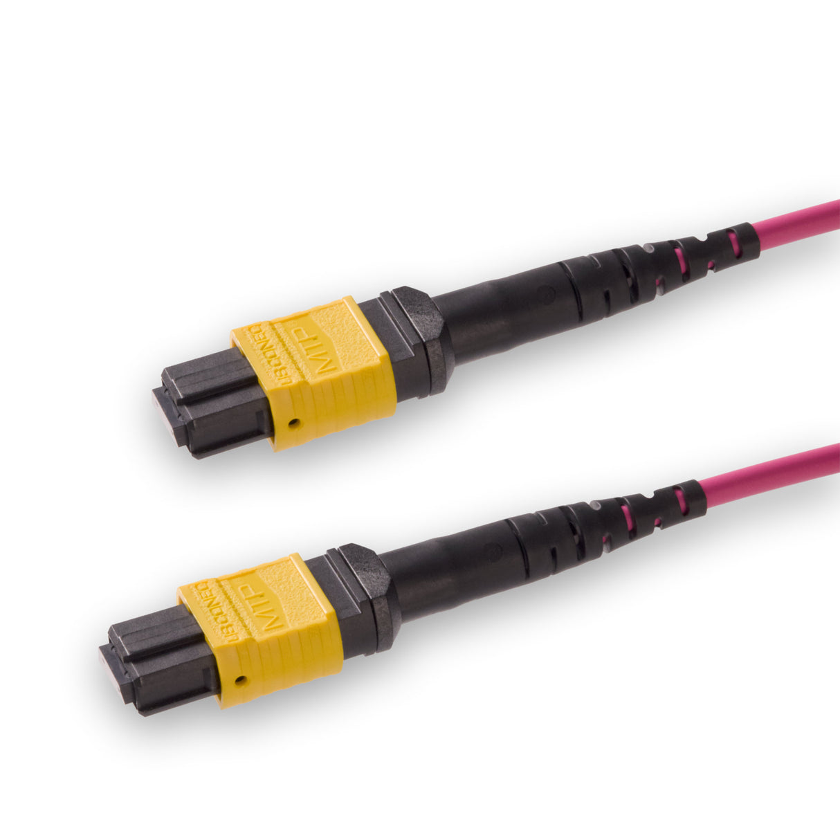 8-Fiber Elite Non-Pinned MTP®/APC to Non-Pinned MTP®/APC Jumper | Corning® ClearCurve® OM4 Multimode Optical Fiber | Type B, Yellow MTP®-12 Connectors, Magenta Cable Jacket | LSZH Jacket
