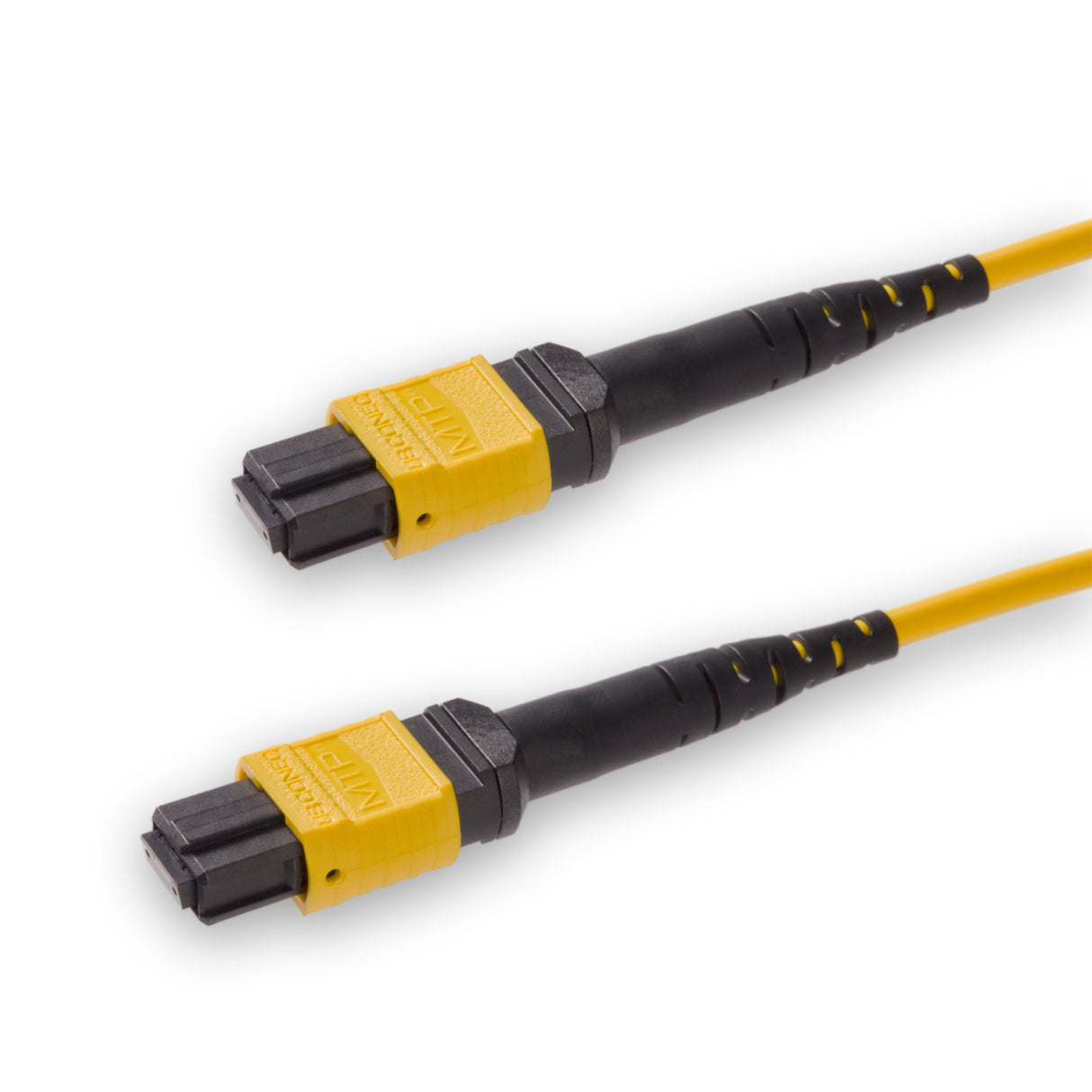 12-Fiber Elite Non-Pinned MTP®/APC to Non-Pinned MTP®/APC Jumper | Corning® SMF-28® Ultra Single-mode Optical Fiber | OS1/OS2 Compatible | Type B, Yellow MTP® Connectors, Yellow Cable Jacket | OFNP Jacket