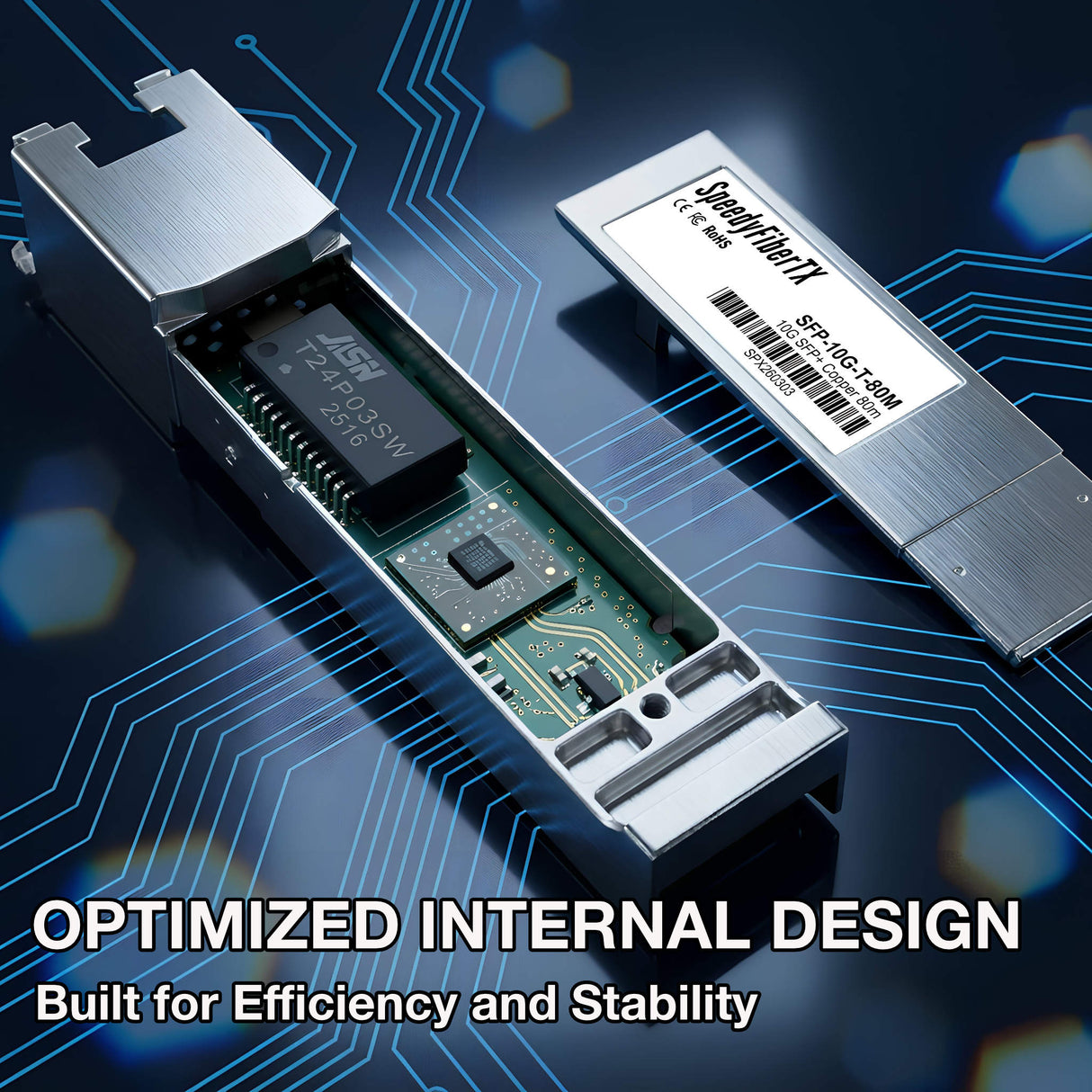 10GBASE-T SFP+ 光模組 RJ-45 (乙太網路)介面,30/80公尺,低功耗熱插拔設計