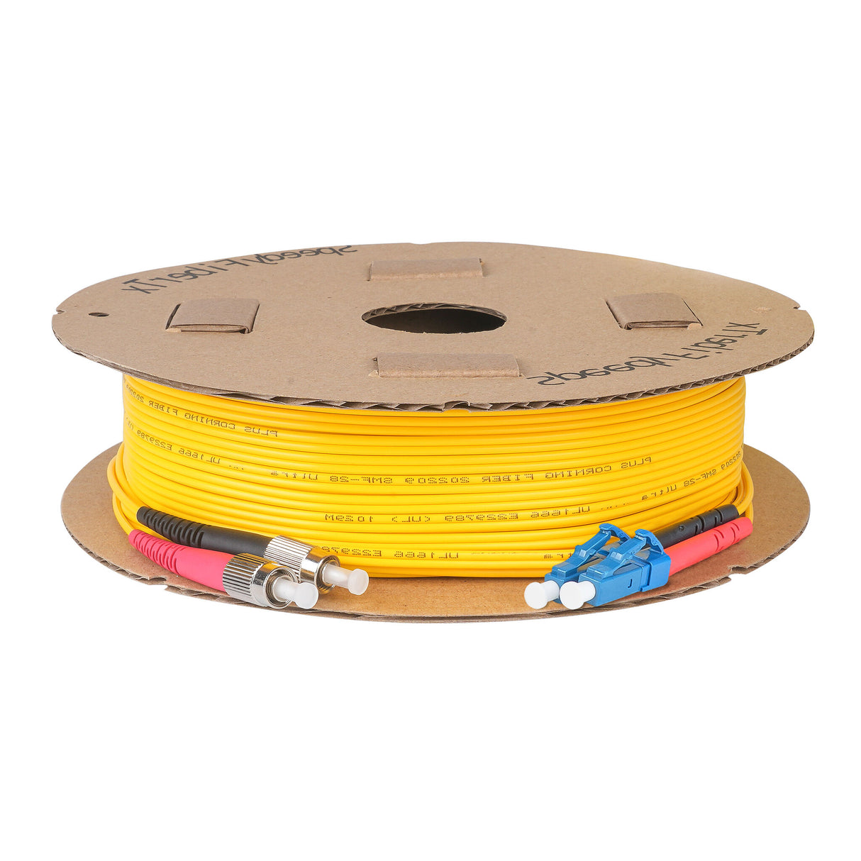 Ultra Low Loss 0.1dB LC/UPC to FC/UPC Single-mode Duplex Fiber Patch Cable | Corning SMF-28 Ultra Fiber | Red and Black Boots | OS1/OS2 Compatible | OFNR Jacket