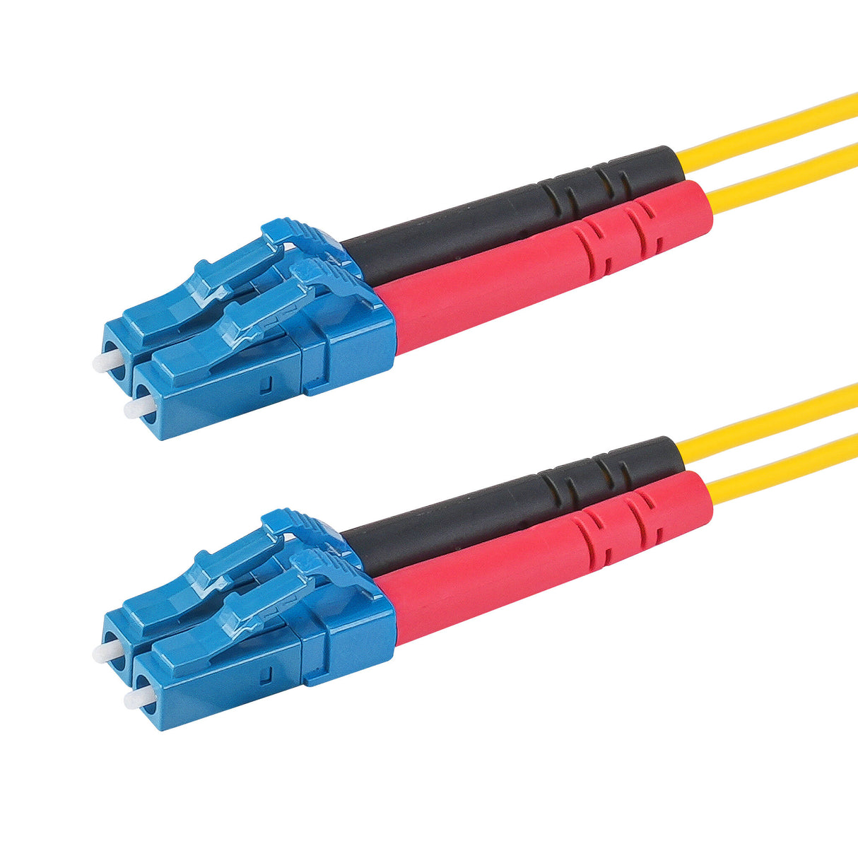 Ultra Low Loss 0.1dB LC/UPC to LC/UPC Single-mode Duplex Fiber Patch Cable | Corning SMF-28 Ultra Fiber | Red and Black Boots | OS1/OS2 Compatible | OFNR Jacket