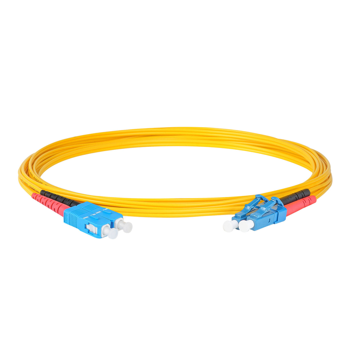 Ultra Low Loss 0.1dB LC/UPC to SC/UPC Single-mode Duplex Fiber Patch Cable | Corning SMF-28 Ultra Fiber | Red and Black Boots | OS1/OS2 Compatible | OFNR Jacket