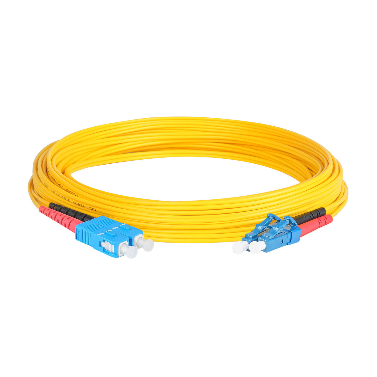 Ultra Low Loss 0.1dB LC/UPC to SC/UPC Single-mode Duplex Fiber Patch Cable | Corning SMF-28 Ultra Fiber | Red and Black Boots | OS1/OS2 Compatible | OFNR Jacket