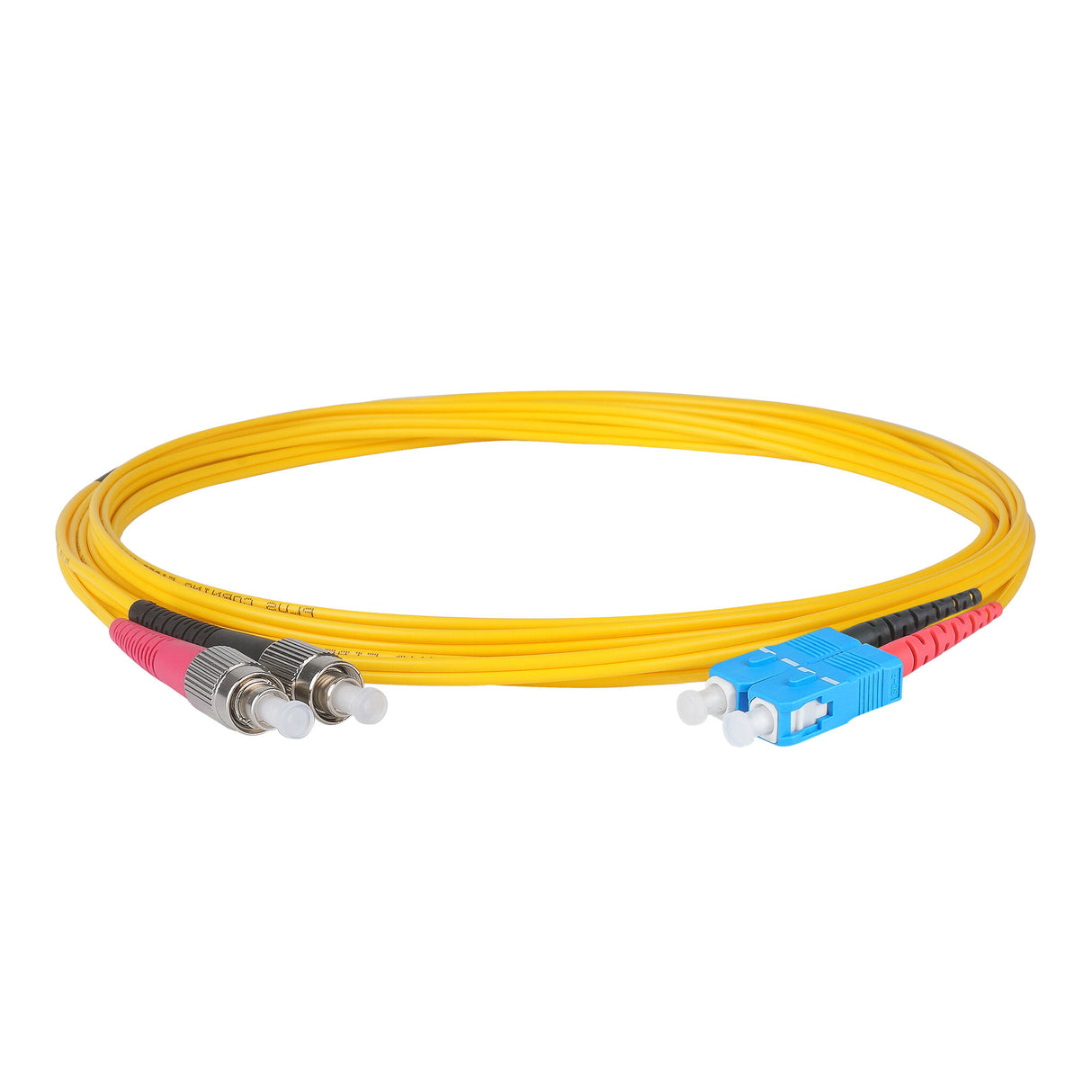 Ultra Low Loss 0.1dB SC/UPC to FC/UPC Single-mode Duplex Fiber Patch Cable | Corning SMF-28 Ultra Fiber | Red and Black Boots | OS1/OS2 Compatible | OFNR Jacket