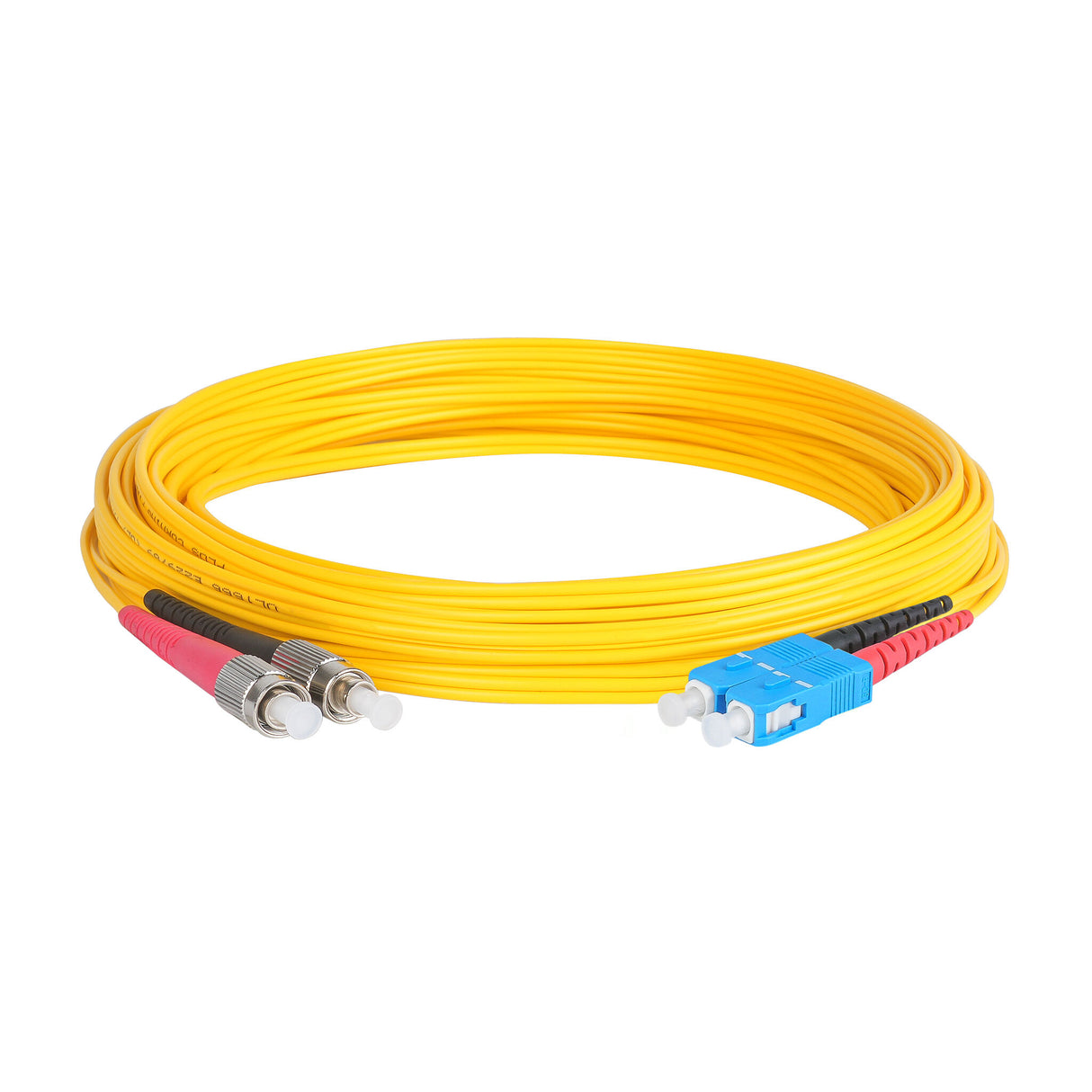 Ultra Low Loss 0.1dB SC/UPC to FC/UPC Single-mode Duplex Fiber Patch Cable | Corning SMF-28 Ultra Fiber | Red and Black Boots | OS1/OS2 Compatible | OFNR Jacket